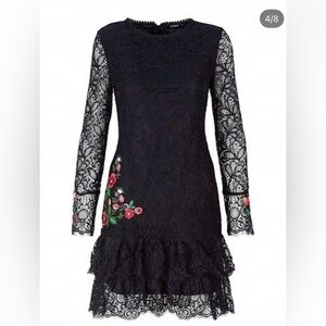 Elegant Black Lace Dress with Floral Embroidery Desigual Boreal New